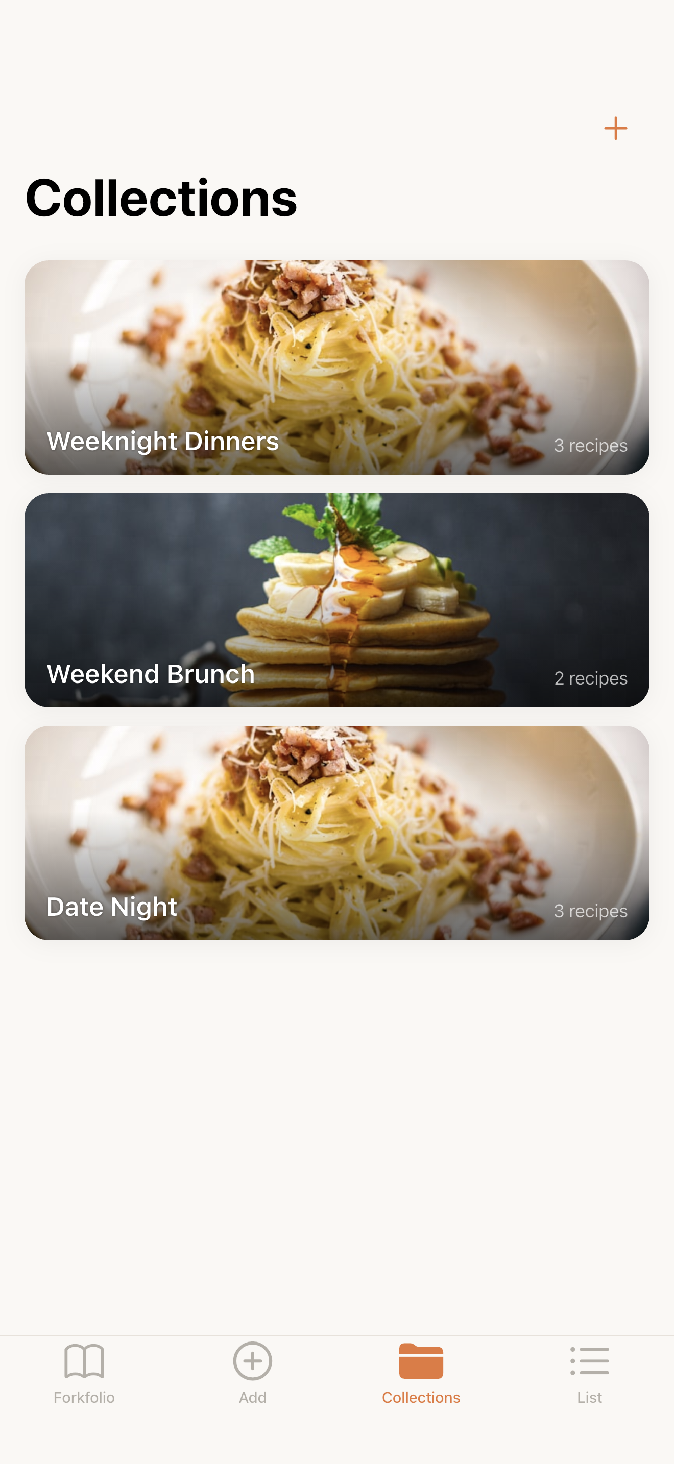 Recipe collections for organising meals